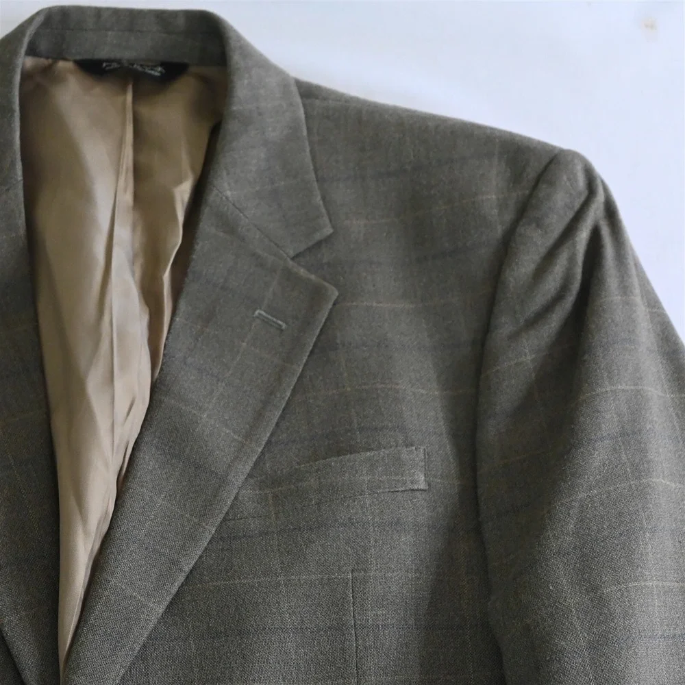 Jos A Bank 44R Green Windowpane Check‎ Silk Wool Blazer Jacket Sport Coat